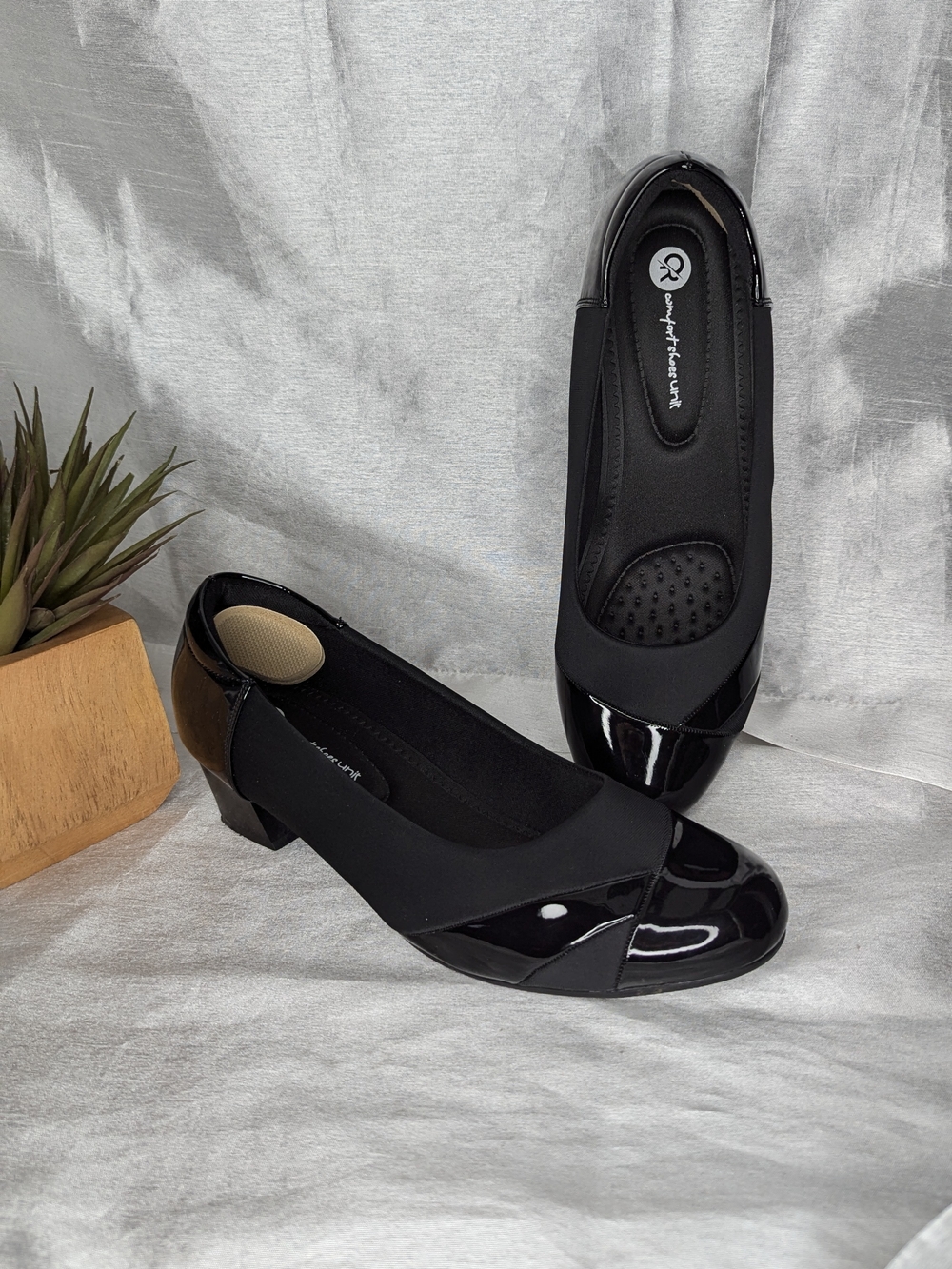 ortho+rest Black Slip-On Pump Heels Round Toe Block Formal Church Elegant US 9